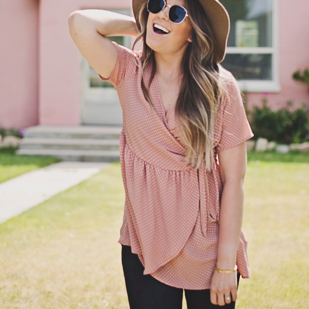 Polka Dot Wrap Tie Top - Picture 3 of 7